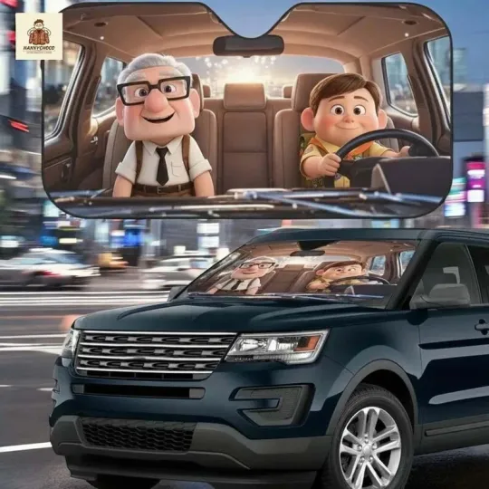 Discover Up Movie Car Sun Shade, Carl and Russell Windshield Sunshade