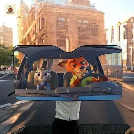 Discover Zootopia Car Sun Shade, Judy Hopps and Nick Wilde Windshield Sunshade