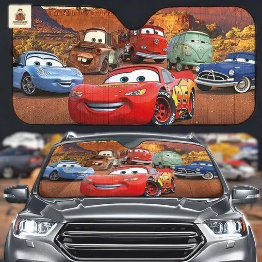 Disney Cars Squad Car Sun Shade, Lightning McQueen Sally Windshield Sunshade