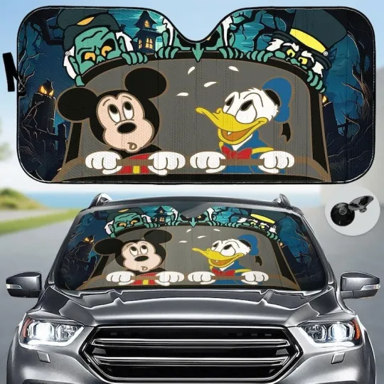 Discover Mickey And Donald Haunted Mansion Car Sunshade, Disney Halloween Car Accessory