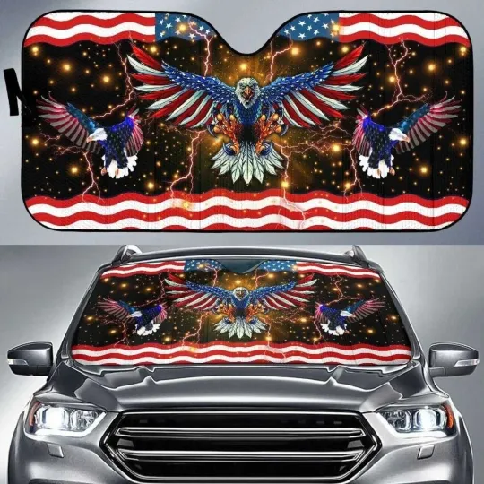 Discover Eagle America Patriotic Car Sunshade Windshield UV Protector