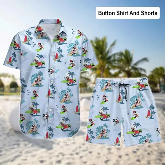 Discover Mickey And Friends Surfing Hawaiian Button Down Shirt Unisex Adults S-5XL