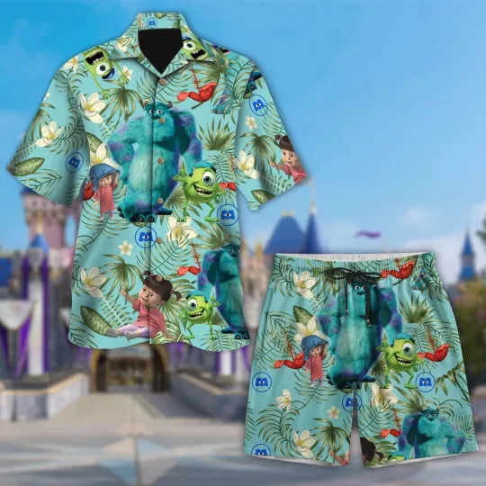 Discover Monsters, Inc Hawaiian Button Down Shirt Unisex Adults S-5XL