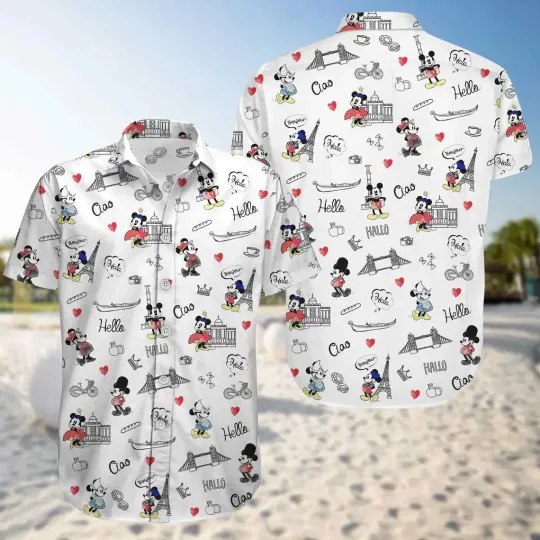 Discover Mickey And Minnie Hawaiian Button Down Shirt