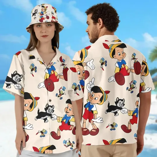 Discover Pinocchio And Friends Hawaiian Button Down Shirt