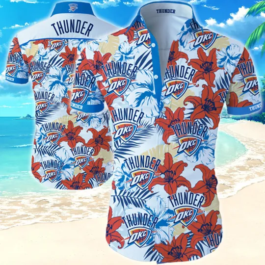 Oklahoma City Basketball Team Thunders Hawaiian Button Down Shirt Unisex Adults
