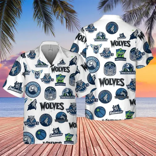 Discover Minnesota Basketball Team Timberwolvess Hawaiian Button Down Shirt Unisex Adults