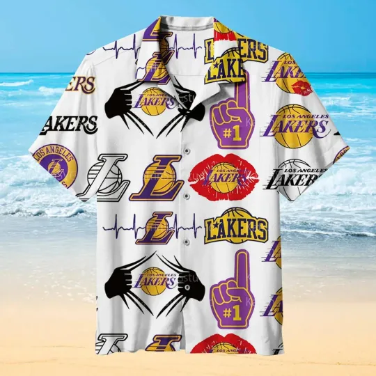 Discover Los Angeles Basketball Team Lakerss Hawaiian Button Down Shirt Unisex Adults