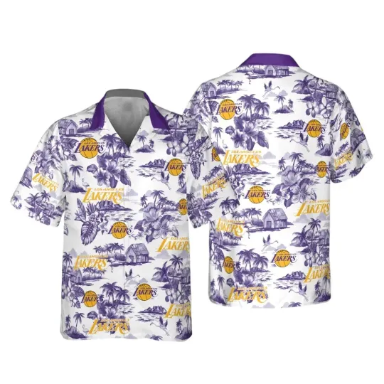 Discover Los Angeles Basketball Team Lakerss Hawaiian Button Down Shirt Unisex Adults