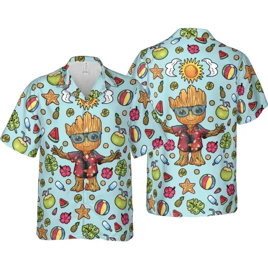 Groot Hawaiian Button Down Shirt