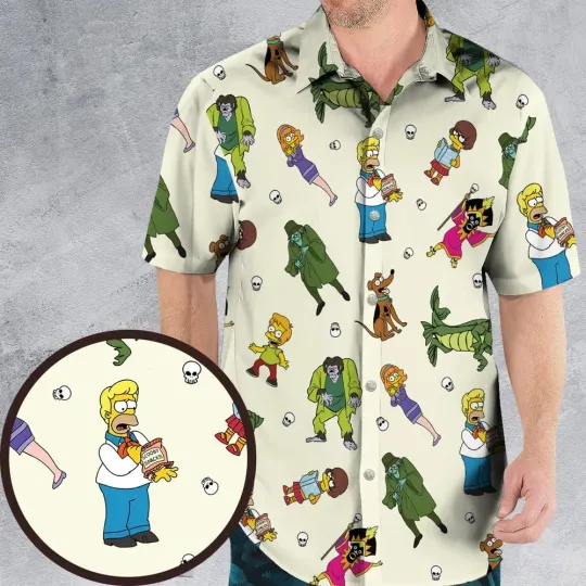 Discover Simpsons Hawaiian Button Down Shirt Unisex Adults S-5XL
