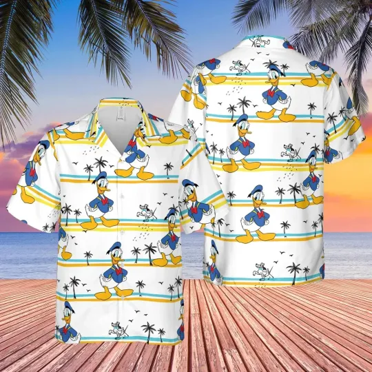 Discover Donald Duck Hawaiian Button Down Shirt Unisex Adults S-5XL