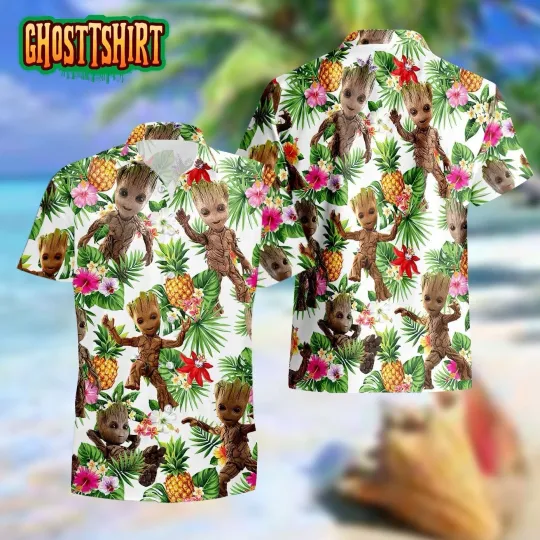 Groot Floral Hawaiian Button Down Shirt