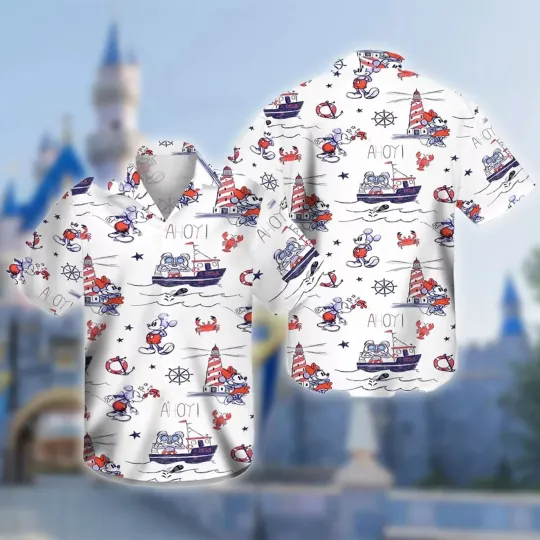 Discover Mickey And Minnie Mouse Cruise Hawaiian Button Down Shirt