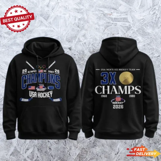 Team USA 2026 Olympic Ice Hockey 3x Champions Celebrate Double Sided Hoodie