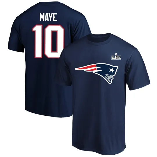 Discover Drake Maye Patriots Super Bowl Icon Name & Number T-Shirt Navy
