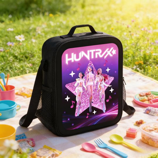 Discover Huntrix Kpop Demon Hunters Insulated Lunch Bag, Pink Star Fan Lunch Tote