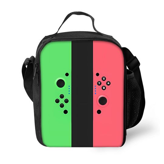 Discover Games Console Shoulder Strap Insulated Lunch Bags 2D Flat Cartoon Boys/Girls Kids Picnic Food Preservation Lunch Box Bag Thermal