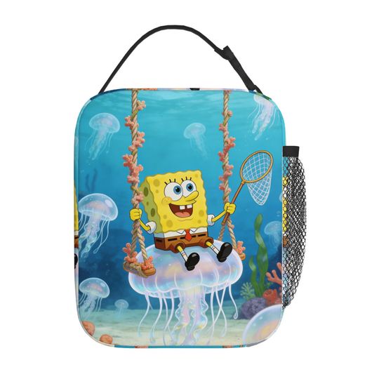 Discover 1pc Spongebob Jellyfish Swing Pattern Design Lunch Bag Handbag High-Quality Cute Casual Party Picnic School Gift for Daily Use