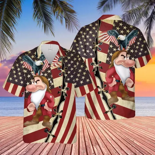 Discover Grumpy Dwarf Patriot Eagle Hawaiian Button Down Shirt Unisex Adults S-5XL