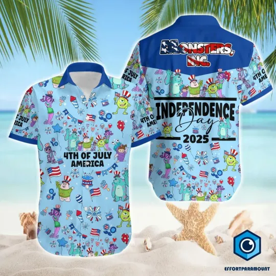 Discover Monsters Inc. 4th of July Hawaiian Button Down Shirt Unisex Adults S-5XL