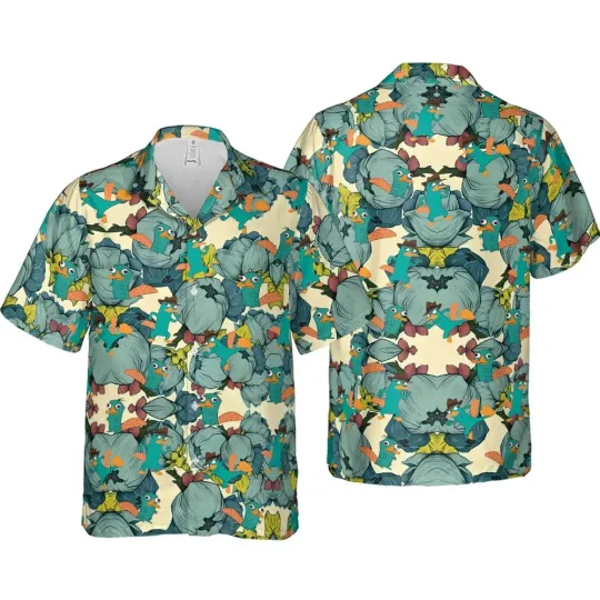 Perry The Platypus Phineas and Ferb Hawaiian Button Down Shirt