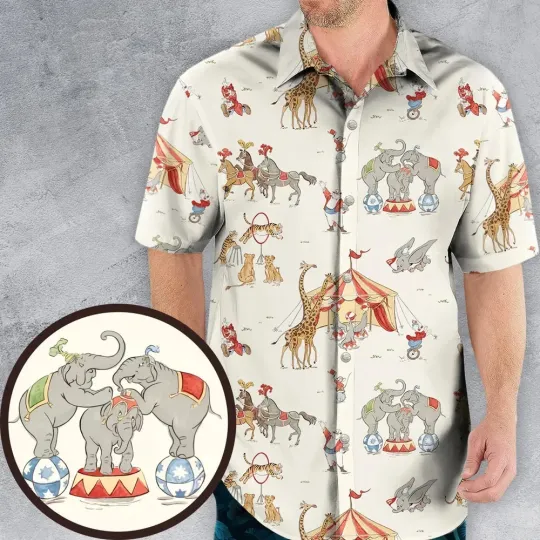 Discover Circus Dumbo Hawaiian Button Down Shirt Unisex Adults S-5XL