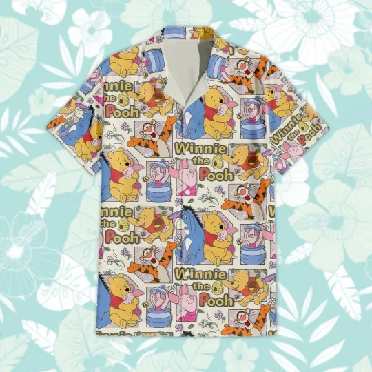 Discover Winnie The Pooh Hawaiian Button Down Shirt Unisex Adults S-5XL