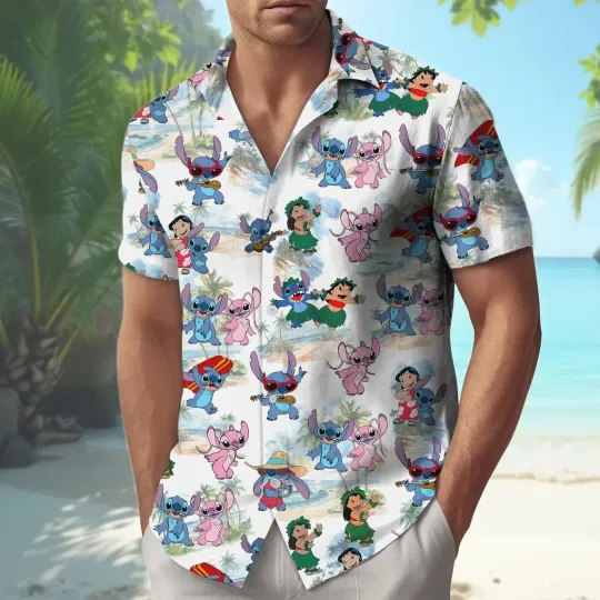 Discover Lilo and Stitch Hawaiian Button Down Shirt Unisex Adults S-5XL