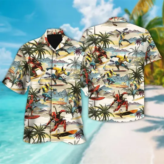 Deadpool And Wolverine Hawaiian Button Down Shirt