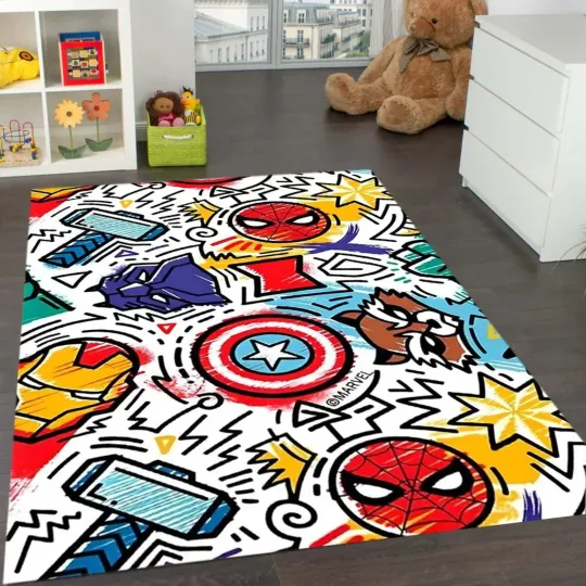Discover Superhero Comic Kids Rug for Playroom and Bedroom