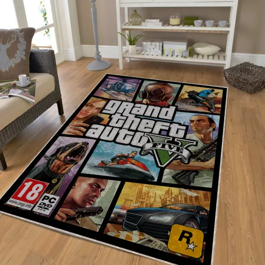 Discover Rectangle Gamer Room Rug for Gaming Spaces, Retro Movie Design