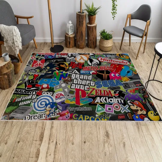 Discover Video Game Logo Rug for Gamer Room Decor