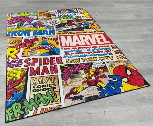 Discover Retro Comic Book Area Rug with Superhero Cartoon Design