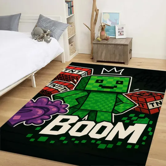 Discover Pixel Hero Kids Rug, Washable Gamer Play Mat with BOOM Graphic for Boys Room