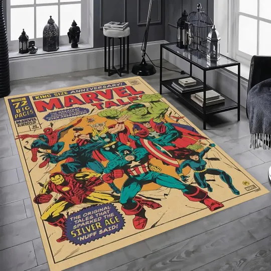 Discover Vintage Marvel Comics Rug, Superhero Avengers Carpet, Retro Decor