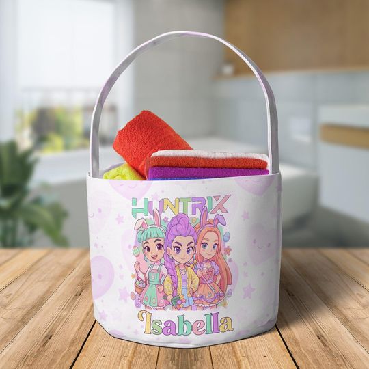 Discover Huntrix Easter Basket with Name,Personalized Demon Hunters Egg Hunt Basket,Mira Rumi Zoey Basket,Kids First Easter Gift for Kpop Fans