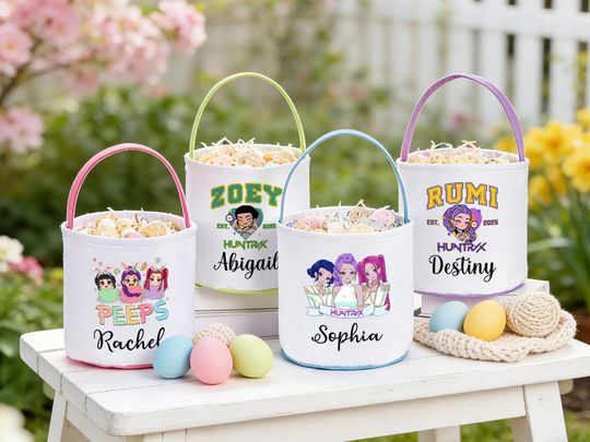 Discover Huntrix Kpop Easter Basket: Personalized Demon Hunters Tote,Custom Kpop Merch Egg Hunt Bag