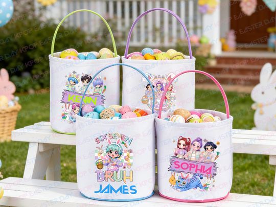 Discover Easter K-pop Demon Hunter Basket,Personalized Easter Baskets, Custom Mira Rumi Joey Demon Hunter, Gift For K-pop Fan,Easter Gifts for Kids