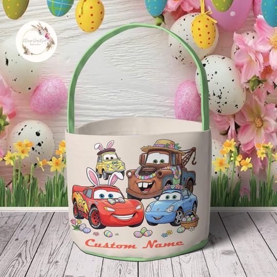 Discover Personalized Disney Cars Easter Basket, Disney Bunny Easter Egg Hunt Basket, WDW Disneyland Family Easter Trip 2026, Lighting Mcqueen Basket