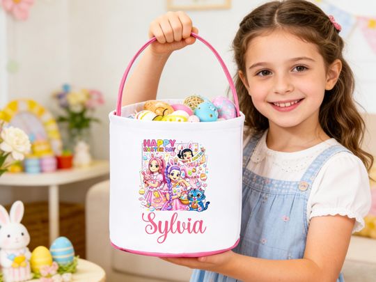 Discover Huntrix Kpop Easter Basket: Personalized Demon Hunters Tote,Custom Kpop Merch Egg Hunt Bag, Kids First Easter, Gift for Kpop Fans