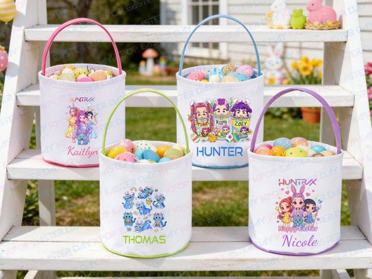 Discover Easter Huntrix Kpop Basket Personalized, Cute Easter Day Basket, Funny Easter Gifts for Boys Girls,Reusable Tote for KPOP Fans, Party Favors
