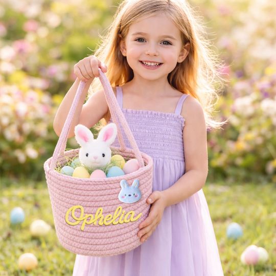 Personalized Easter Basket, Custom Name Bunny Basket for Kids, Toddler Easter Gift Basket, Easter Basket Gift