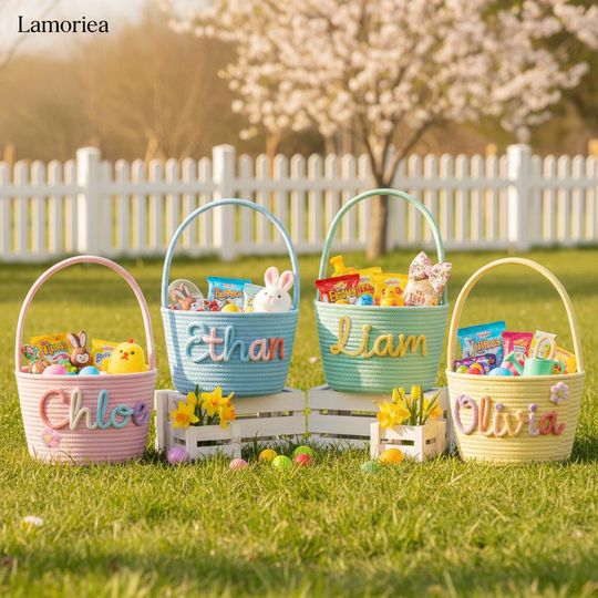 Discover 2026 Personalized Kids Easter Basket, Baby Easter Gifts, Gift Basket for Toddler, Easter Egg Basket with Name, Girls Basket, Baby Boy Basket
