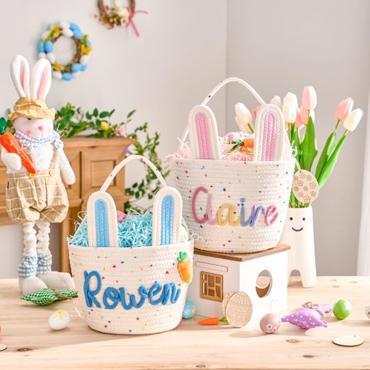 Personalized Easter Basket | Rope Baby Gift Basket | Easter Egg Hunt Basket | Baby Name Basket | Bunny Basket | Easter bucket