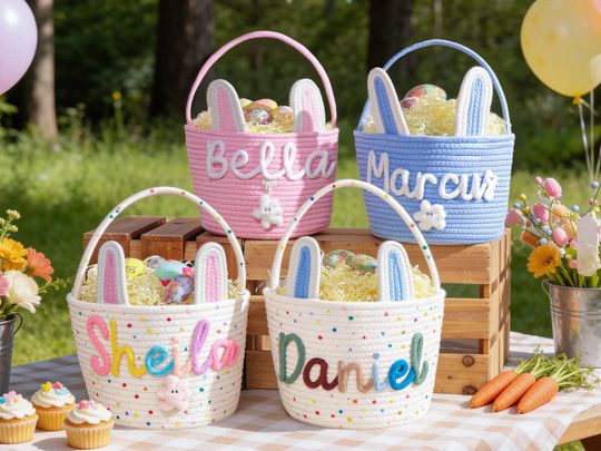 Discover Personalized Easter Bunny Basket with name,Easter Basket for Kids,Easter Egg Hunt Basket,Easter Bunny Bucket,Toy Basket,Basket with Toy
