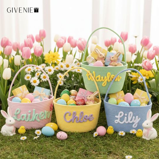 Discover Personalized Kids Basket with Name, Easter Basket Gift, Girls Easter Basket, Baby First Easter Basket, Storage Basket, Toddler Easter Basket