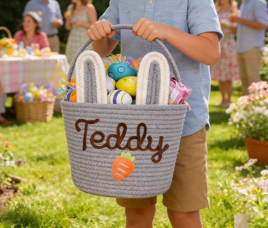 Personalized Easter Basket  Handmade Cotton Rope Bunny Basket