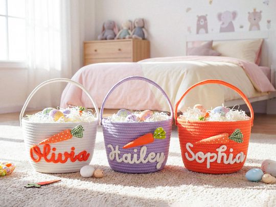 Personalized Easter Basket: Custom Name with Carrot Basket for Kids