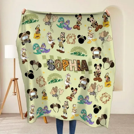 Discover Custom Mickey Mouse And Friends Safari Ride Fleece Blanket